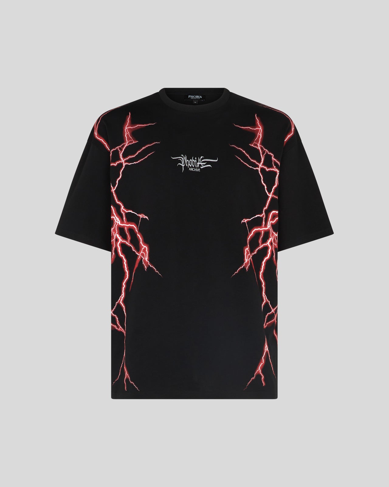 BLACK T-SHIRT WITH LIGHTNING RED PRINT – Phobia Archive