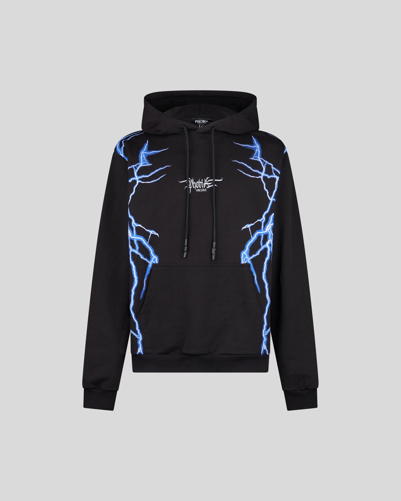 BLACK HOODIE WITH LIGHTNING BLUE PRINT