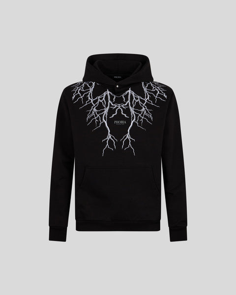BLACK HOODIE WITH GREY EMBROIDERY LIGHTNING – Phobia Archive