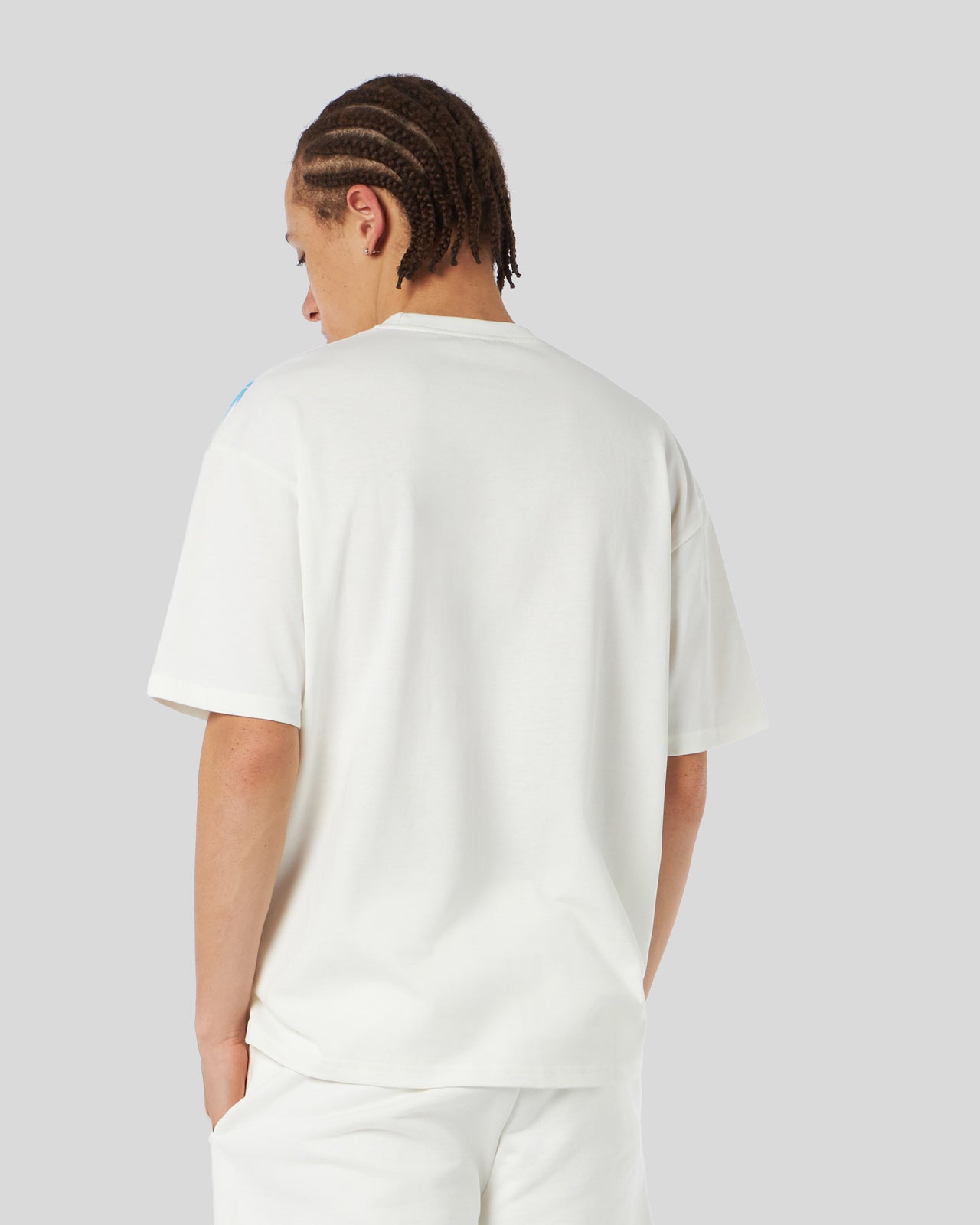 WHITE T-SHIRT WITH LATERAL LIGHT BLUE LIGHTNING PRINT